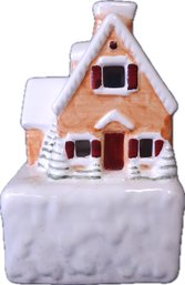 Porcelain Christmas Village House Orange Red White And Green Hand Painted