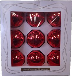 New Oldstock Vintage Pack Of 9 Red Glass Ball Ornaments