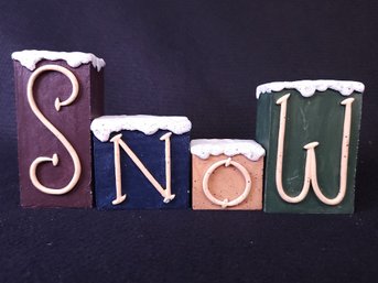 Hand Carved And Painted Wood Snow Sign S N O W