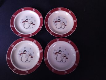 Set Of Four Royal Seasons Snowman Stonewear Plates