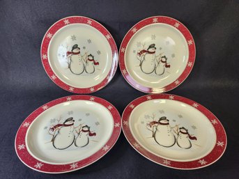 Royal Season Stonewear Snowman Set Of Four Large Plates