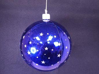 Large Indigo Glass Ball Ornament With 5 Pointed White Stars