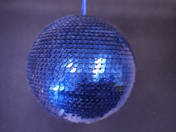 Large Blue Sequin Glass Ball Ornament