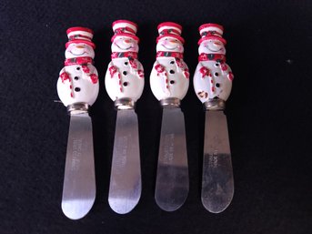 Lot Of Four Snowman Candy Cane Jelly Jam Cheese Butter Knives