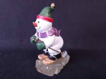 Skiing Snowman Hand Painted Resin Tchotchke