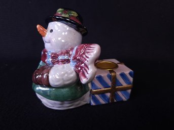 Glossy Painted Snowman Candle Stick Holder