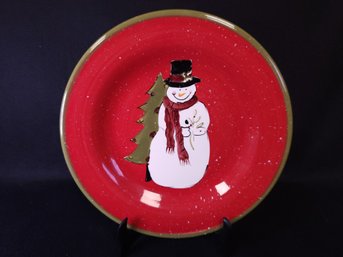 Decorative Snowman And Christmas Tree Plate Gibson Brand