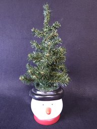 Artificial Faux Desktop Christmas Tree In A Snowman Head Pot #2