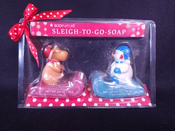 New In Box Bodynature Sleight-to-go-soap Reindeer And Snowman