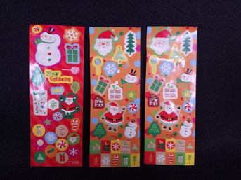 Lot Of Three Holiday Christmas Stickers Vintage Snowman Santa Tree Presents