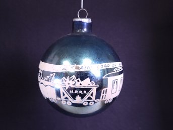 Vintage Shiny Brite Blue Mercury Glass Ornament N.p.r.r. North Pole Rail Road