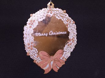 Vintage Gold Tone 'merry Christmas' Wreath Enamel Painted Ornament