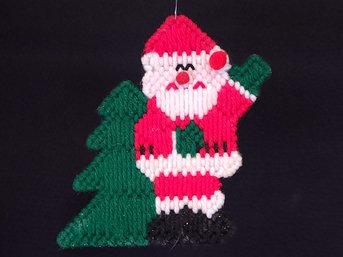 Vintage Crocheted Santa Claus And Christmas Tree Magnet Ornament