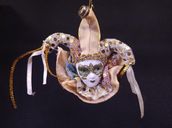 Vintage Bisque Porcelain Face Jester Ornament Venetian Mardis Gras Masquerade Joker Magnet