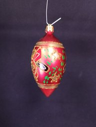 Painted Ovoid Glass Ornament With Beautiful Design