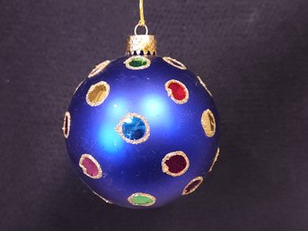 Vintage Rainbow Polkadot Blue Glass Ball Ornament