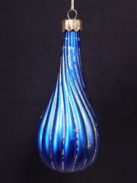 Blue And Gold Swirl Bulb Shaped Glass Ornament