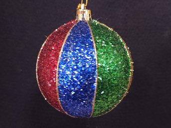 Vintage Glass Beach Ball Ornament Red Blue Green Gold Glittery