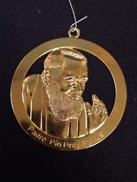 Padre Pio Pray For Us Gold Tone Metal Ornament