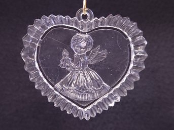 Little Girl Angel Holding A Tiny Christmas Tree In A Heart Crystal Glass Ornament Vintage