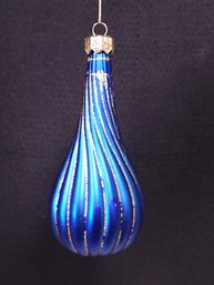 Blue And Gold Swirl Bulb Shaped Glass Ornament