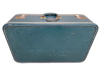 Jaqueline Cochran Vintage Suitcase Luggage Carryon Carry Case Bag Green Leather Gold Tone Metal Accent