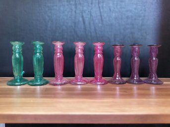 Lot Of 8 Vintage Colored Glass Candle Holders