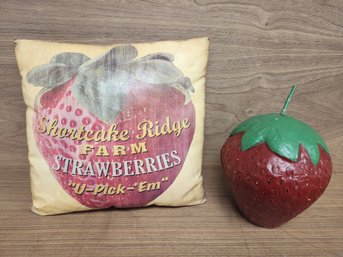 Lot Of Huge Strawberry Candle And Strawberry Throw Pillow
