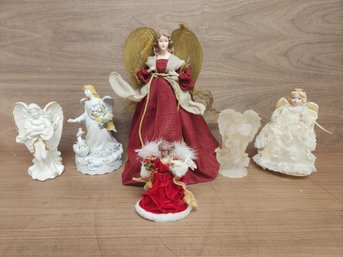 Lot Of 6 Angels Women Christmas Treetoppers Porcelain Ceramic Statues Light Up, Animatronic, Glow In The Dark!