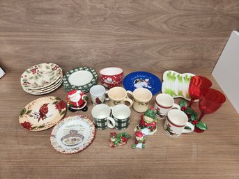 Lot Of Adorable Winter Christmas Holiday Kitchen Ware! Plates, Mugs, Salt And Pepper Shakers And More!