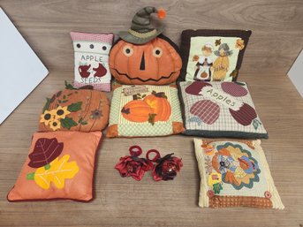 Lot Of 8 Decorative Beautiful And Festive Autumn Fall Pillows Autumnal Leaves Pumpkins Thanksgiving Halloween