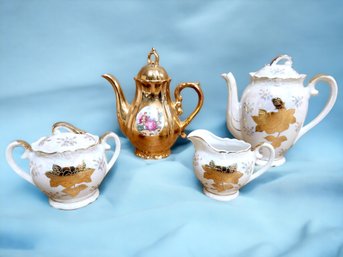Four Piece Lot Of Japanese China Teaset Pieces, Creamer Teapots And Sugar Bowl