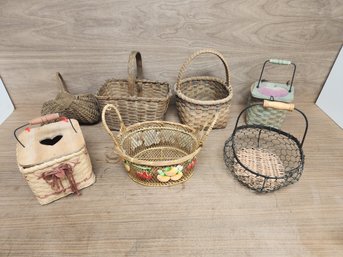 Lot Of 7 Hand Painted And Woven Decorative Vintage And Antique Baskets Some Native American Cherokee