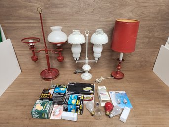 Lot Of Three Really Cool Antoque Table Lamps And Assorted Lightbulbs! Unmatched Value!