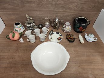 20 Piece Lor Of Home Decor, Ceramic Porcelain Silver Bowls Tea Set Spoon Candle Holder Statue Tchotchkes