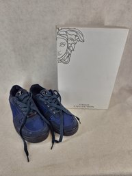 New In Box Versace Collection Blue Fabric Men's Sneakers Size 10.5 (44)