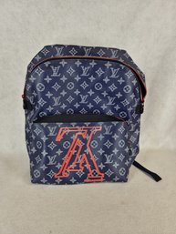 Louis Vuitton Logo Blue Backpack Paris Made In France