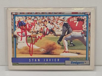 Stan Javier Topps #581 1992 Signed Autographed Baseball Card LA Dodgers
