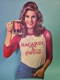 Bacardi Rum And Coca-Cola Cardboard Sign Vintage Advertising Soda Booze Alcohol Barware Decor Antique 1970s