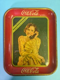 Antique 1930 Coca-Cola Metal Serving Tray 'meet Me At The Soda Fountain' Beautiful Woman On A Rotary Phone
