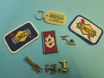 8 Piece Lot Of Automobile Jewelry And Ephemera Ford Model T Tie Clip Cufflinks Toyota Tie Clip Sunoco Patches