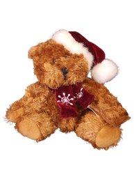 Russ Christmas Bear With Tag Santa Hat Snowflake Scarf