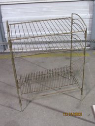 Vintage Golden Wrought Iron Plant Stand With 45 RPM Record Storage, 30' Tall