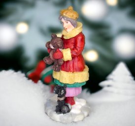 Woman With Teddy Bear & Black Dog Christmas Village Accessories O'Well