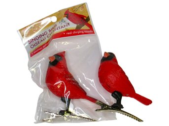 Electronic Singing Bird Cardinal Ornaments Lot Of Two Red Birds
