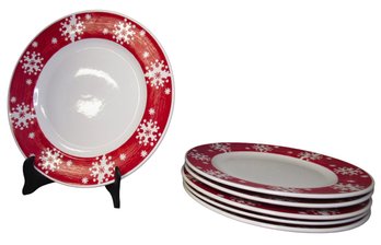 6 Red Snowflake Dinner Plates - Royal Norfolk