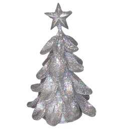 Silver Sparkly Rounded Wire Mesh Christmas Tree With Star