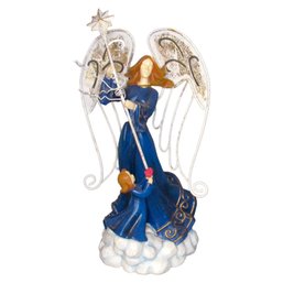 Blue And White Angel With Star Tabletop Statue