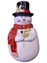 Hand Painted Snowman Cookie Jar Ceramic