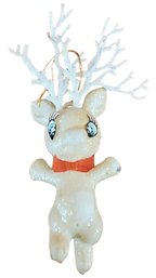 Vintage Sugared Mica Glitter Plastic Dancing Reindeer Christmas Ornament